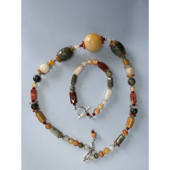 Beggar Beads Sterling Silver Necklace & Bracelet Set Semi-Precious Stones - Picture 7 of 8